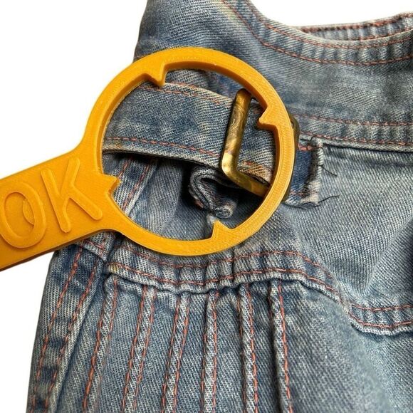 Vintage 80s flare wide leg hippie jeans womens *26 blue denim with red stitching - Picture 9 of 13